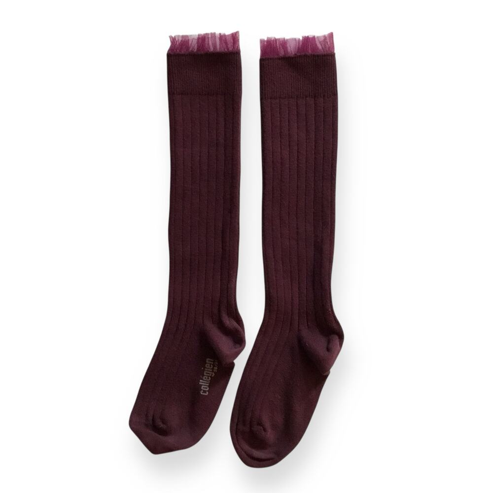 Collegien Manon tulle frill ribbed knee high socks (framboise)